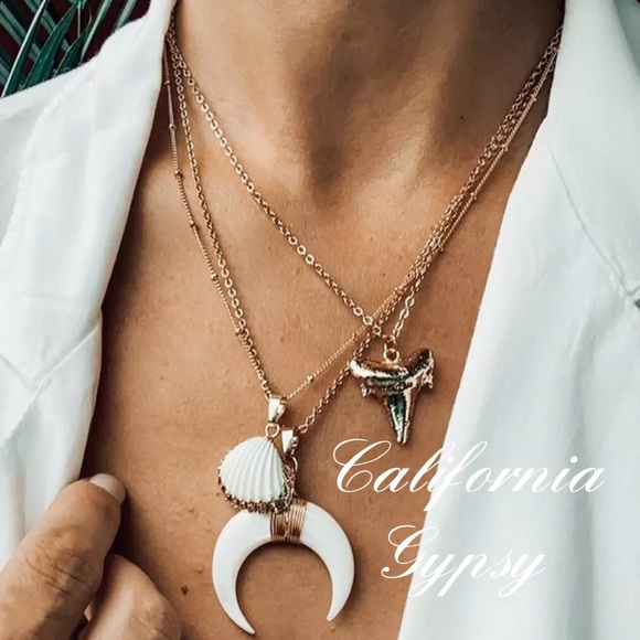 Jewelry - Layered Crescent Moon Boho Beach Necklace